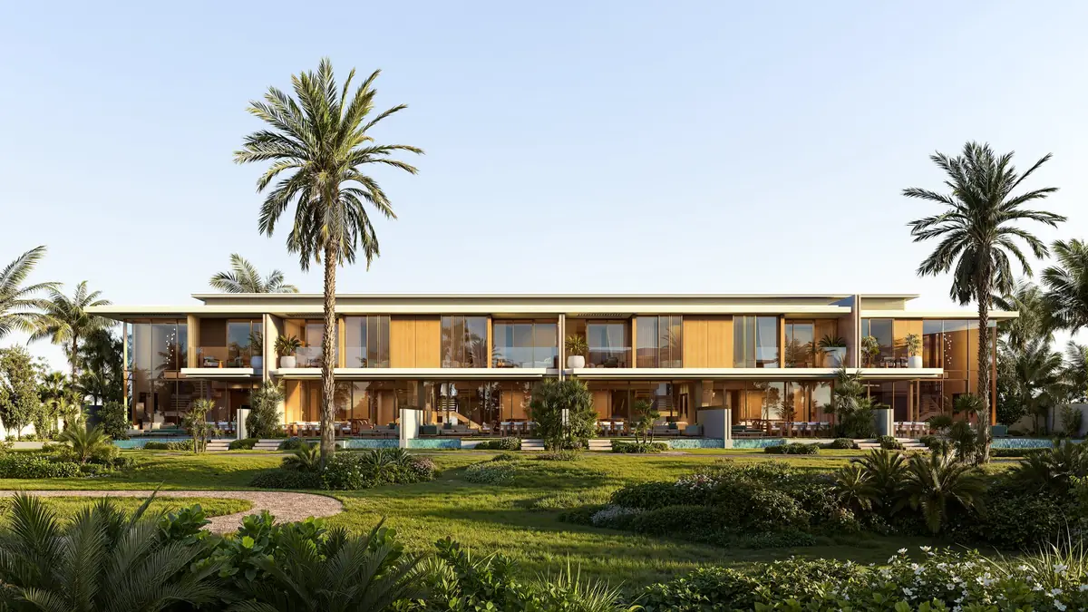 Townhouses seen from the landscaped open space