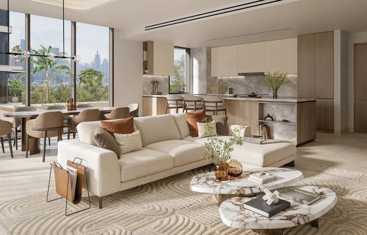 A 3-bedroom living room and kitchen