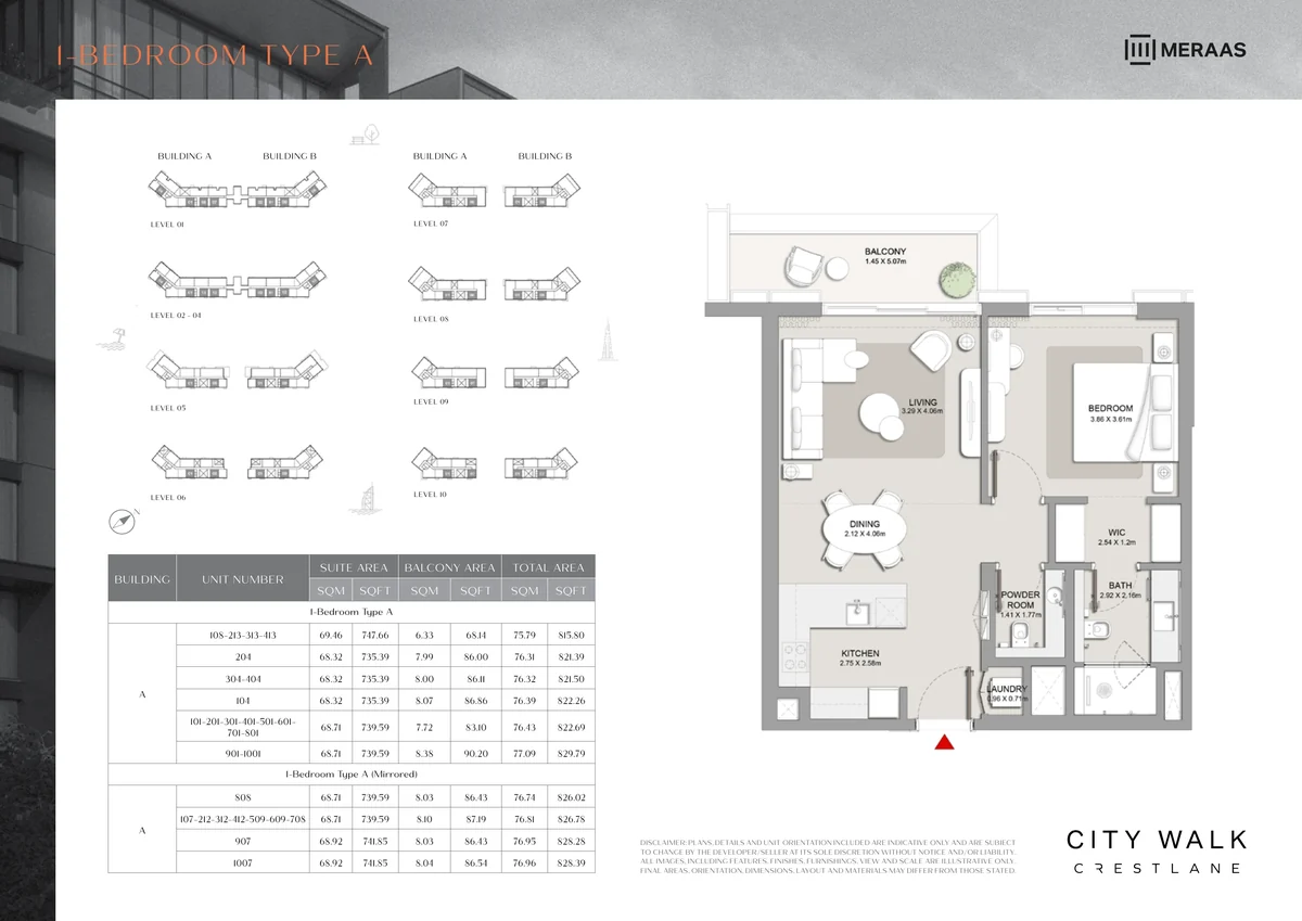Crestlane 1 bedroom Type A floor plan
