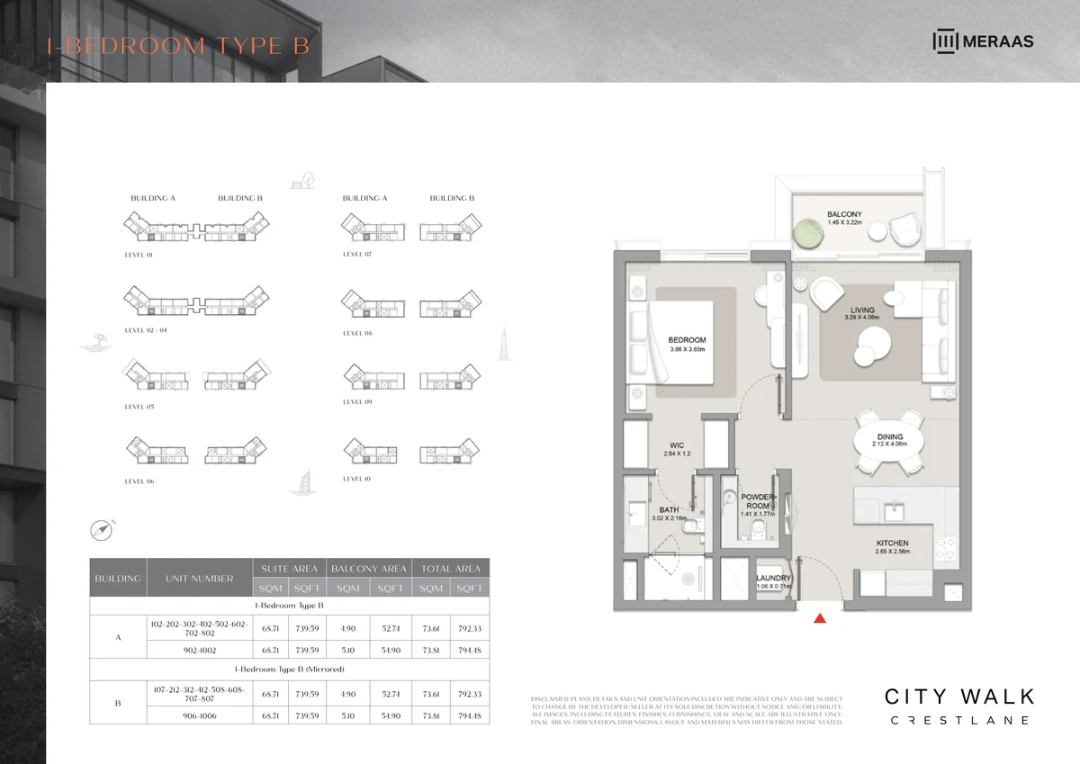 Crestlane 1 bedroom Type B floor plan