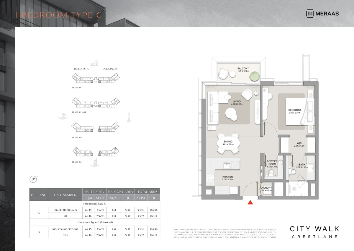 Crestlane 1 bedroom Type C floor plan