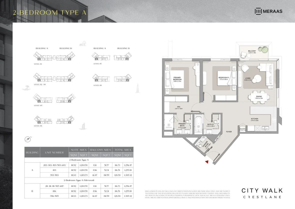 Crestlane 2 bedroom Type A floor plan