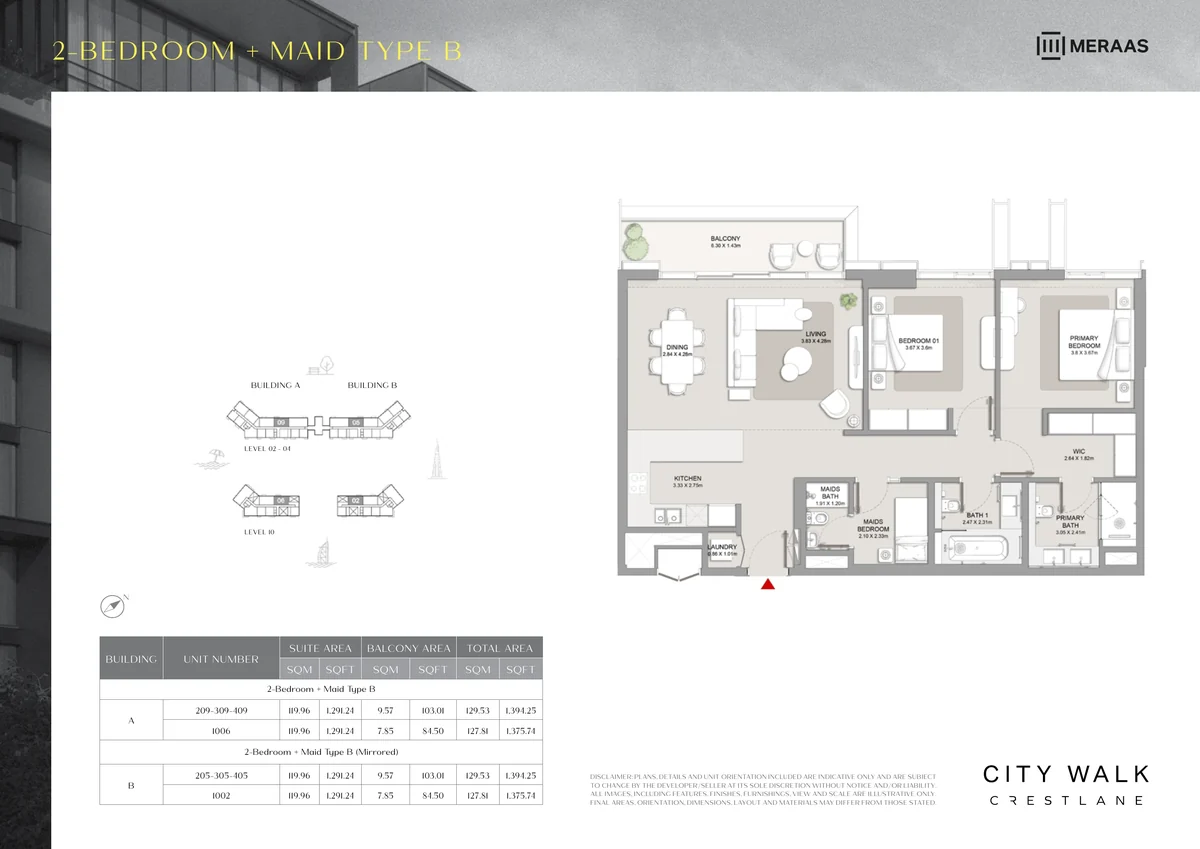 Crestlane 2 br + maid Type B floor plan