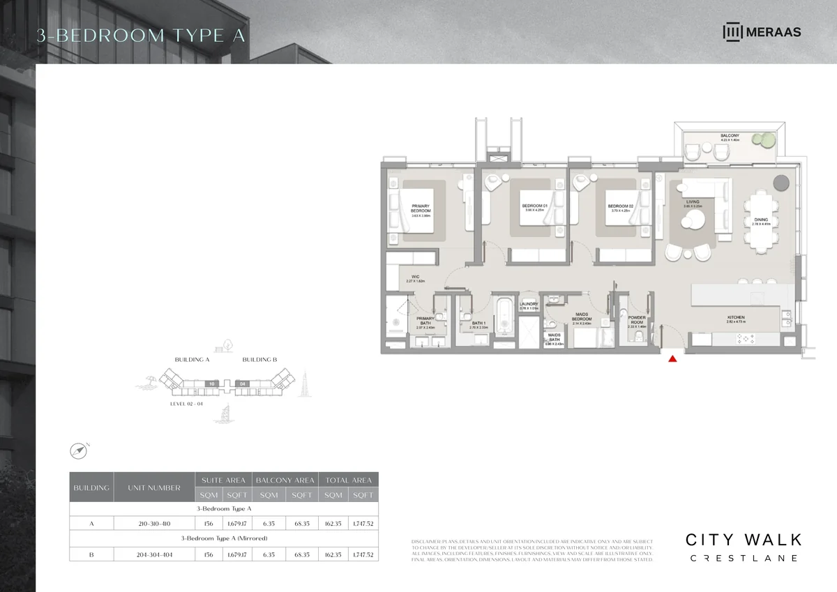 Crestlane 3 bedroom Type A floor plan