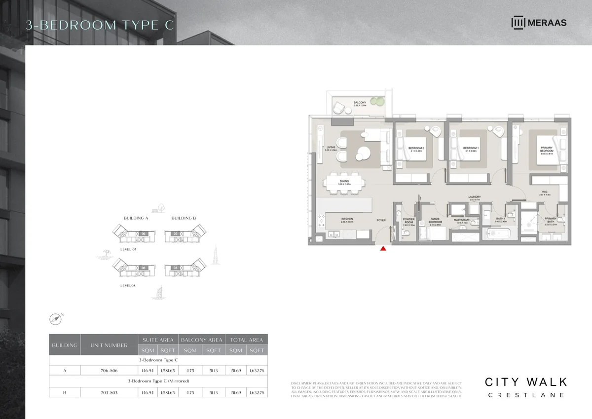 Crestlane 3 bedroom Type C floor plan