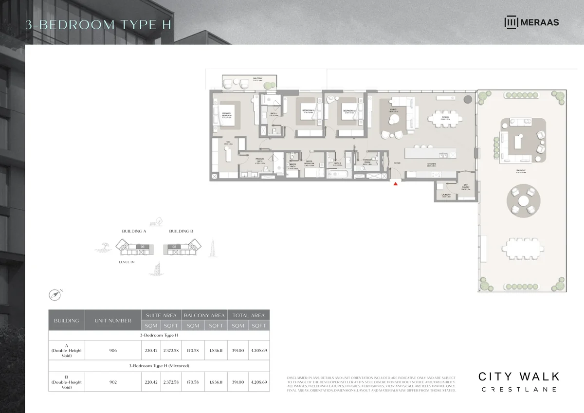 Crestlane 3 bedroom Type H floor plan