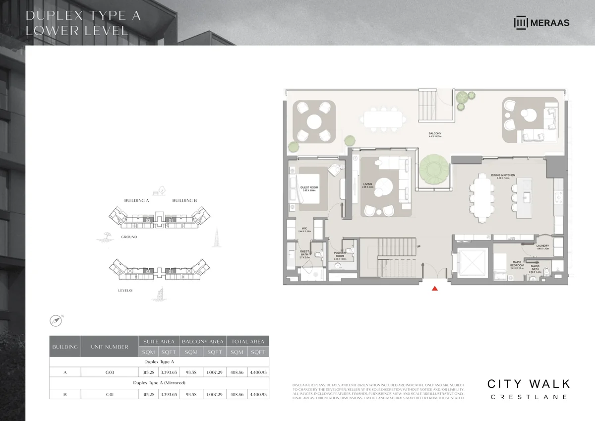 Crestlane 4 br duplex Type A, lower level floor plan