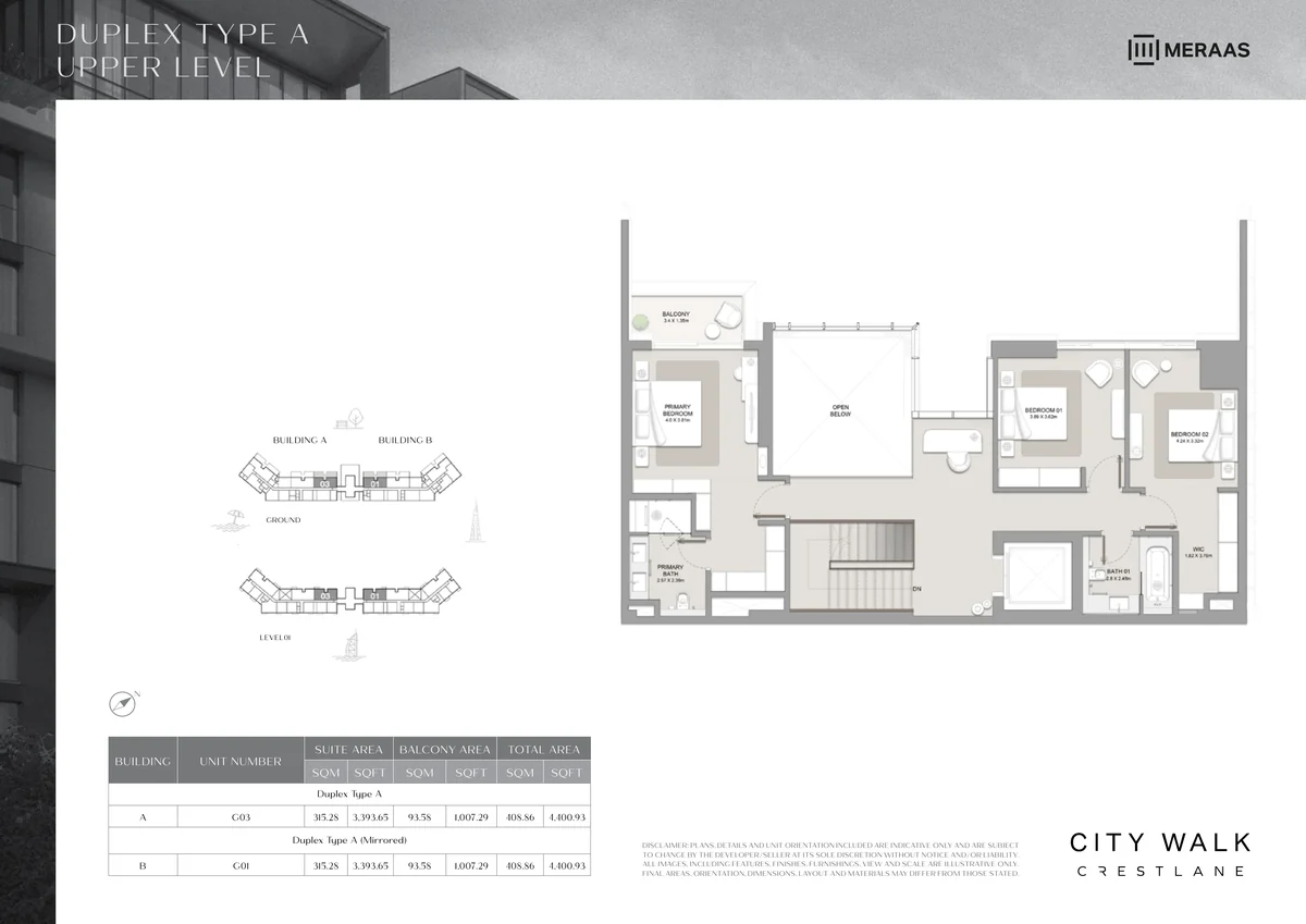 Crestlane 4 br duplex Type A, upper level floor plan