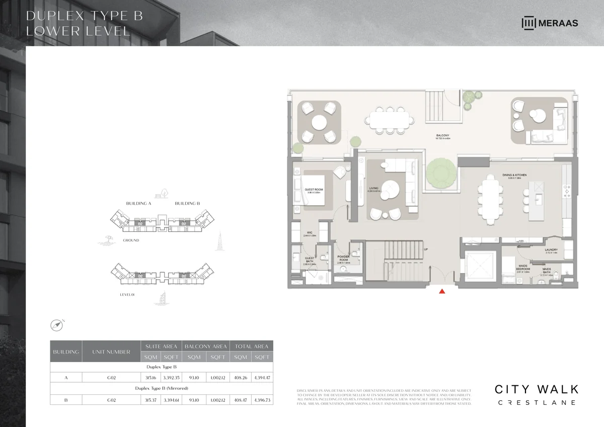 Crestlane 4 br duplex Type B, lower level floor plan