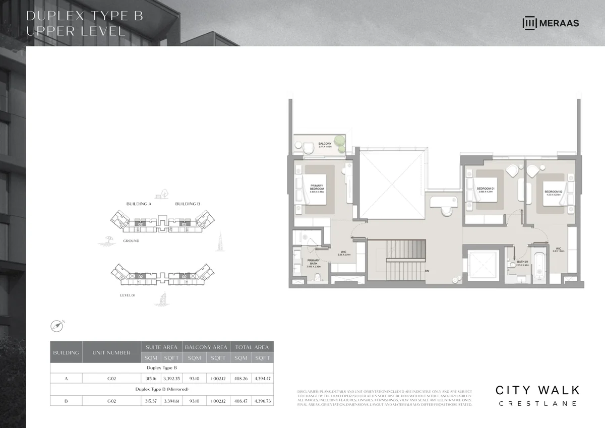 Crestlane 4 br duplex Type B, upper level floor plan
