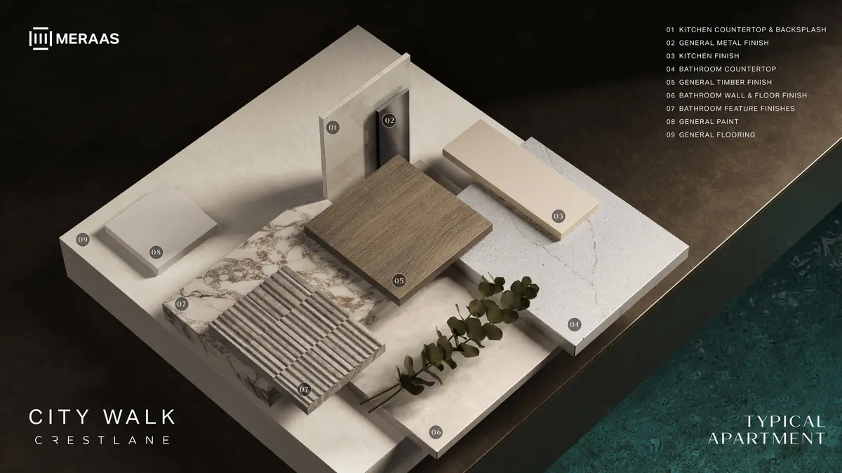 Material board for Crestlane 1 typical apartments