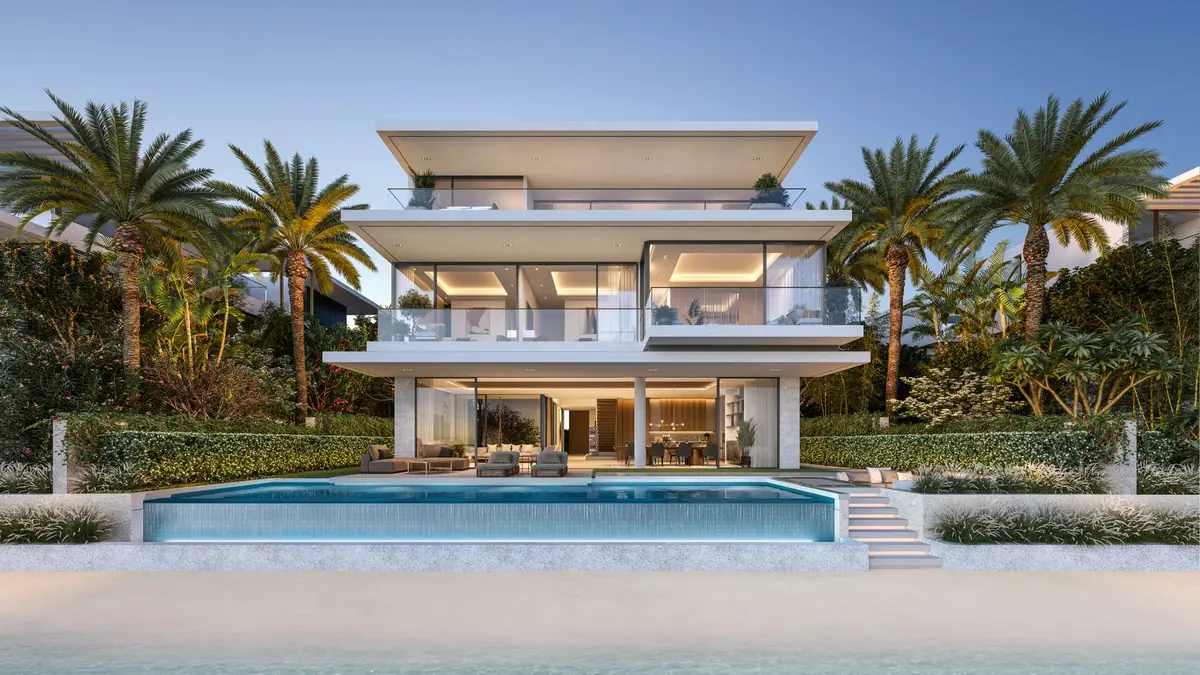 Villa Bluejay from the beach, with its pool and garden