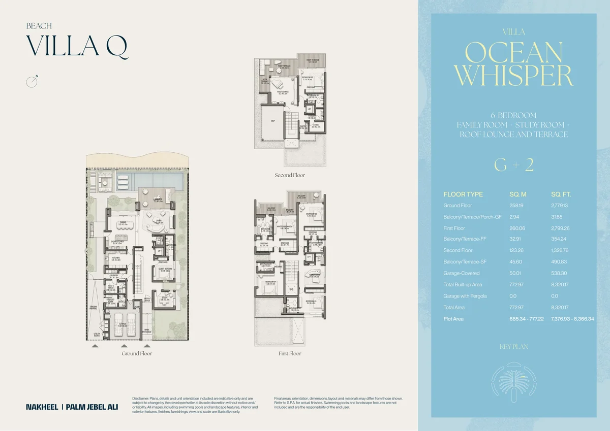 Villa Ocean Whisper (Beach Collection, Villa Q) floor plan, all three floors