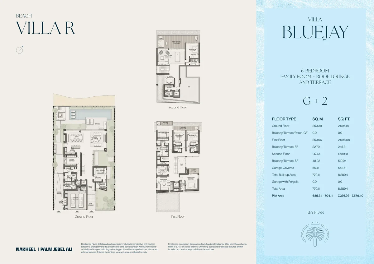 Villa Bluejay (Beach Collection, Villa R) floor plan, all three floors