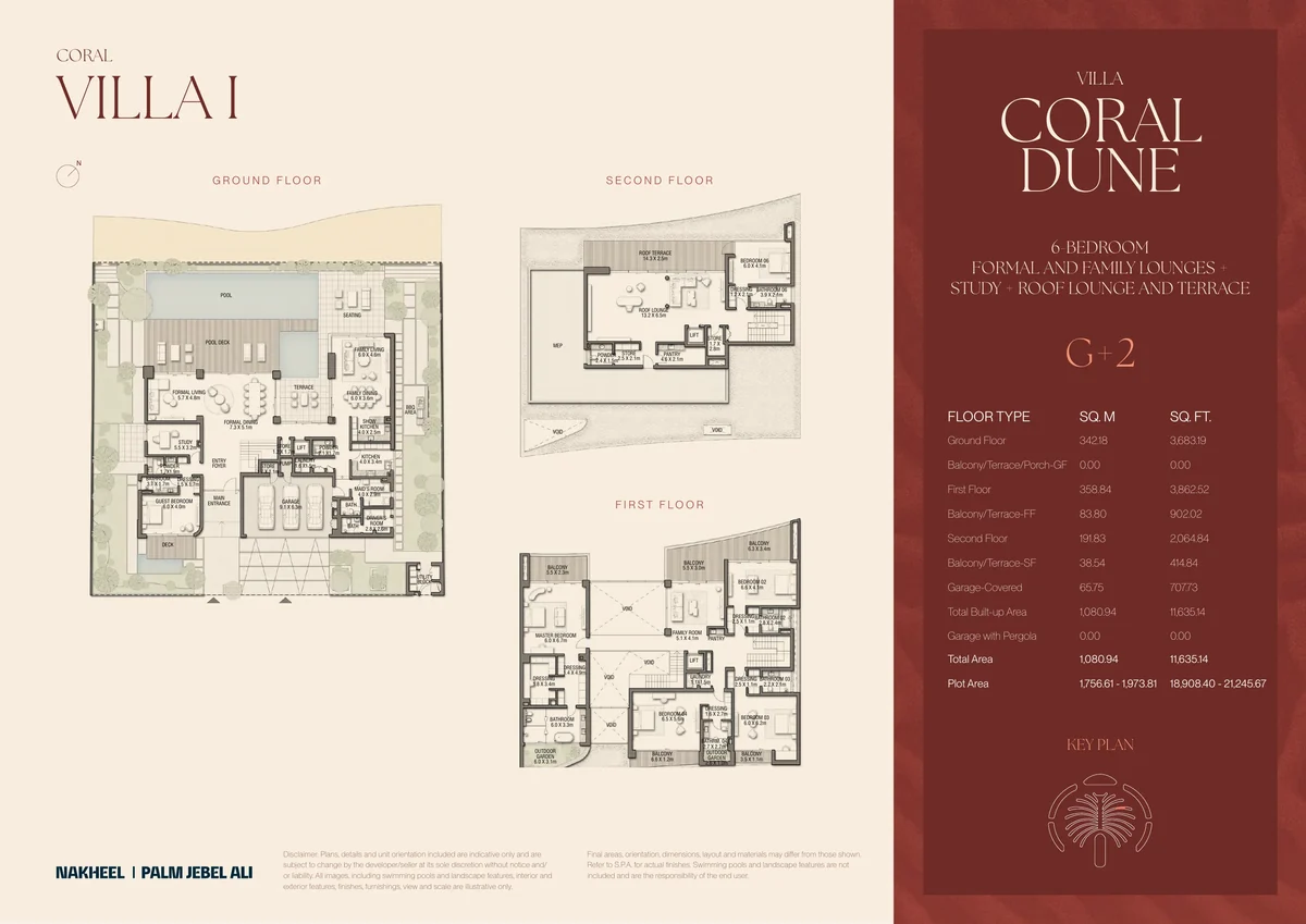 Villa Coral Dune (Coral Collection, Villa I) floor plan, all three floors