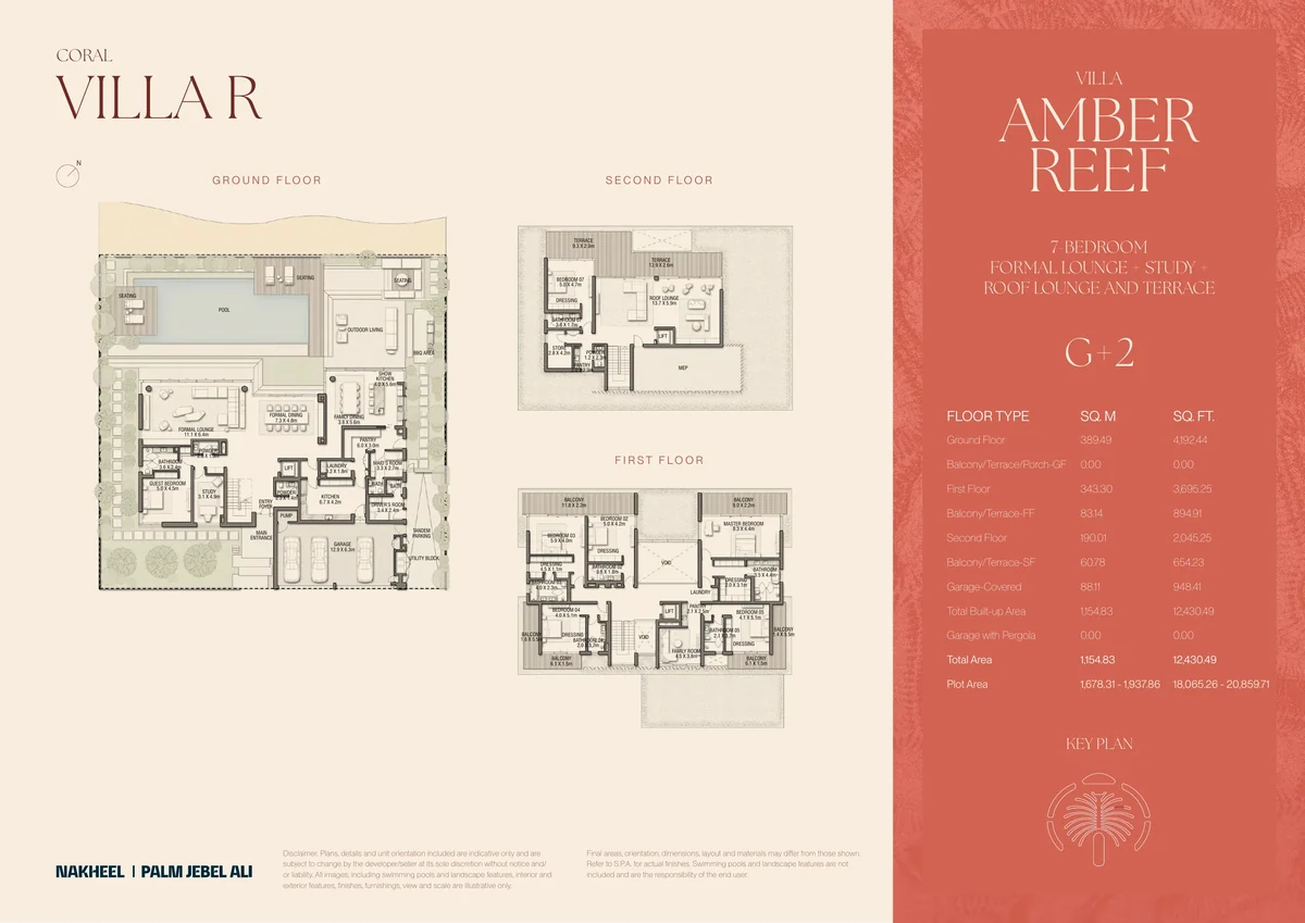 Villa Amber Reef (Coral Collection, Villa R) floor plan, all three floors