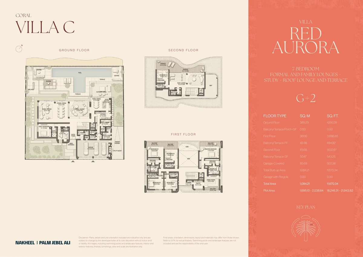 Villa Red Aurora (Coral Collection, Villa C) floor plan, all three floors