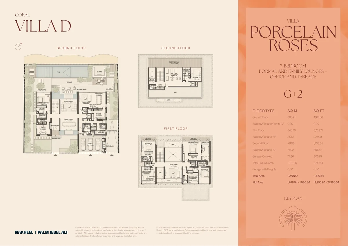 Villa Porcelain Roses (Coral Collection, Villa D) floor plan, all three floors