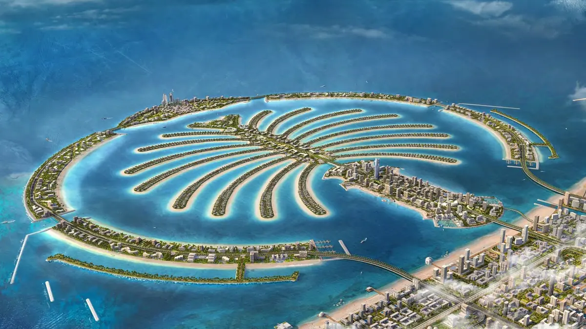 Aerial view of the Palm Jebel Ali masterplan and the coastline