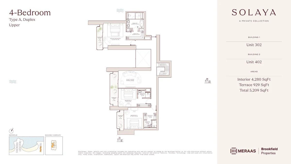 Solaya duplex Type A, upper level floor plan