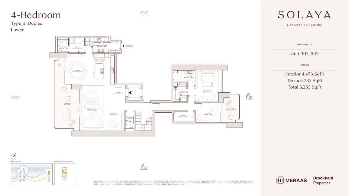 Solaya duplex Type B, lower level floor plan