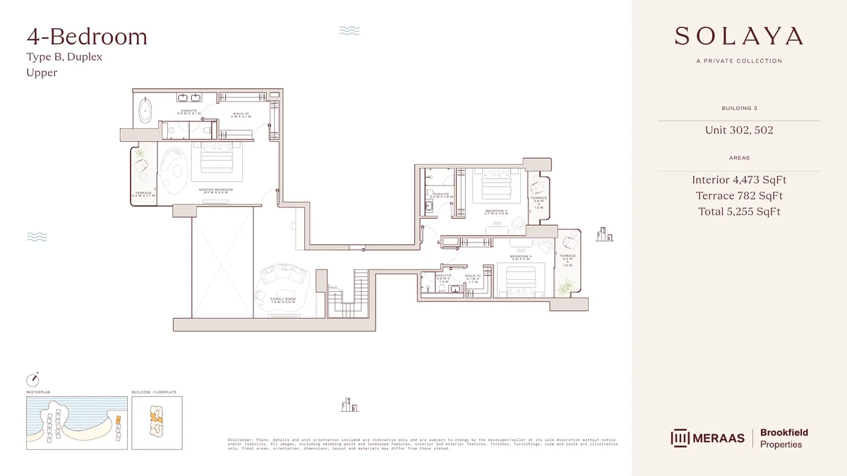 Solaya duplex Type B, upper level floor plan
