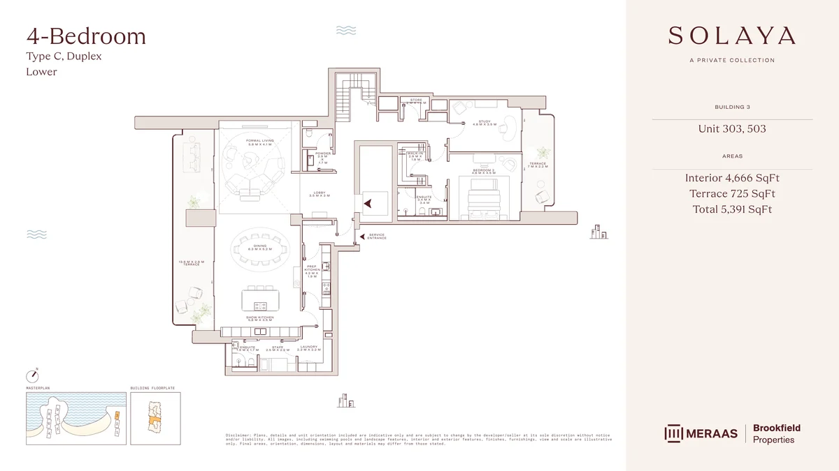Solaya duplex Type C, lower level floor plan