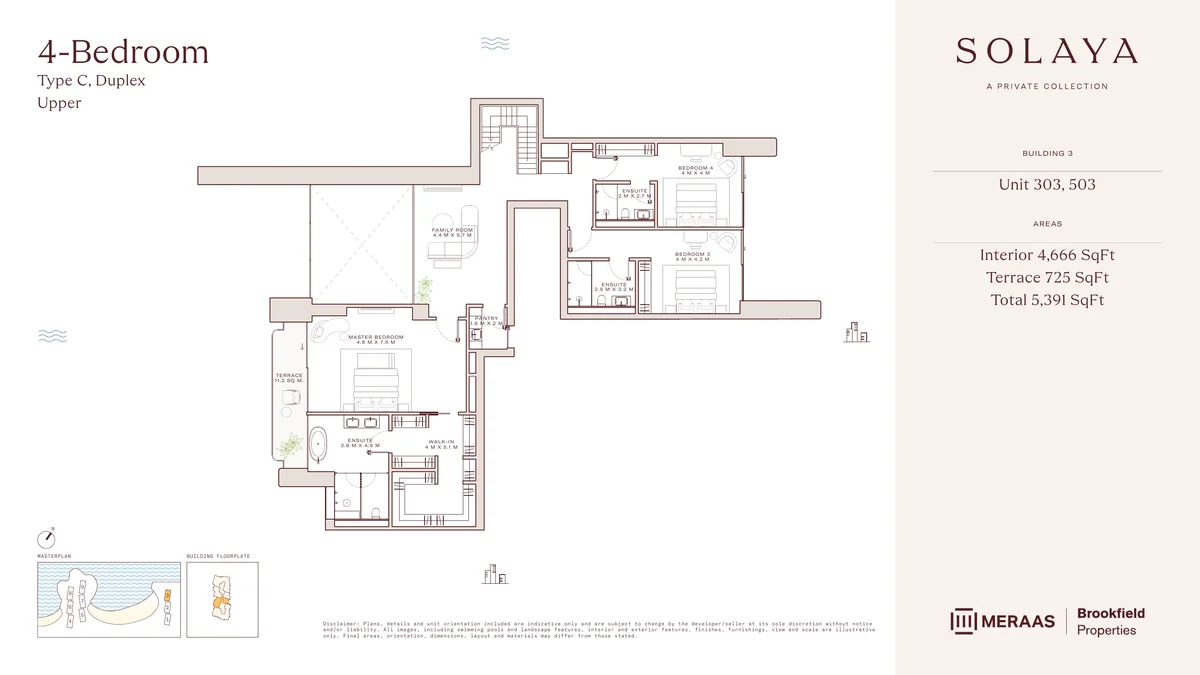 Solaya duplex Type C, upper level floor plan