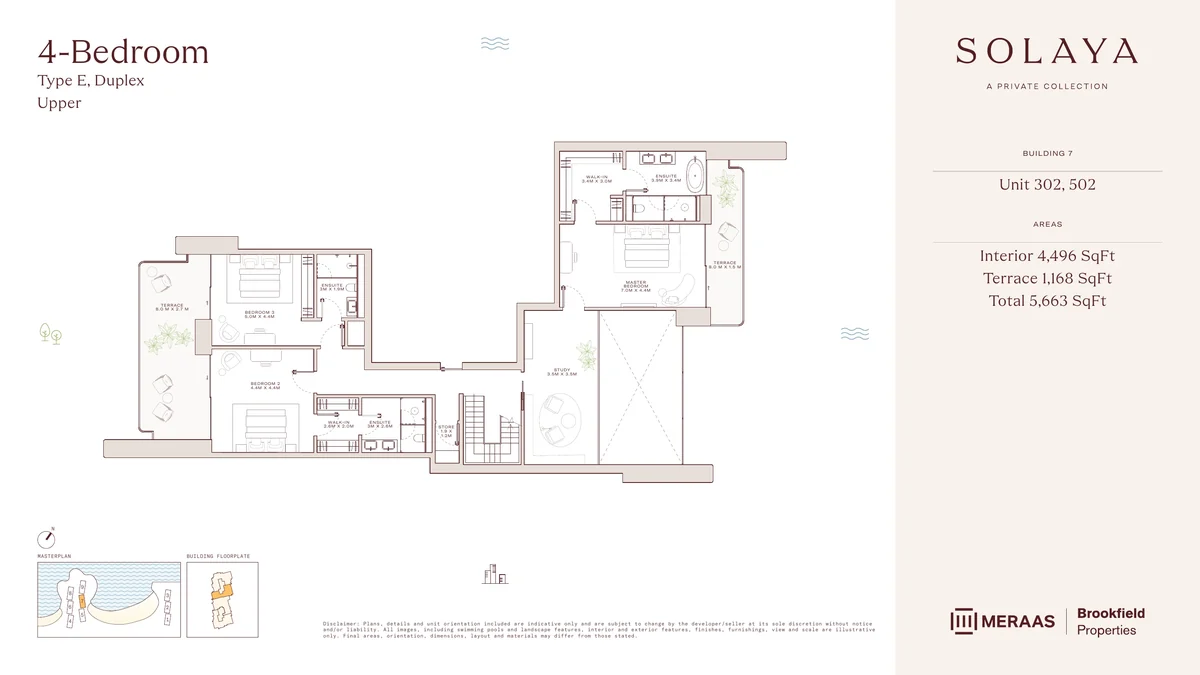 Solaya duplex Type E, upper level floor plan