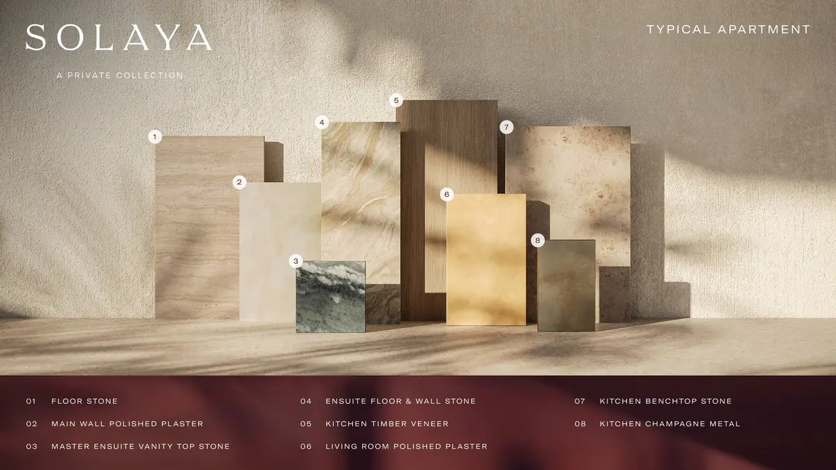 Material board for a typical Solaya residence