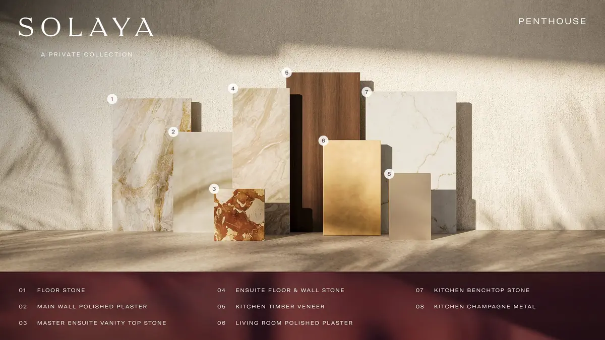 Material board for a Solaya penthouse